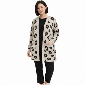 Modern Canvas Leopard Print Open Front Cardigan Sweater Size Large